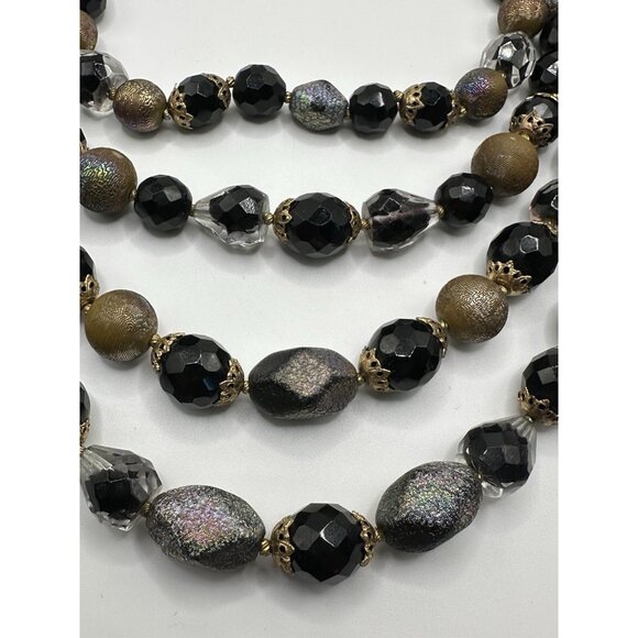 Stunning TRIFARI Black Iridescent Glass 4 Strand Beaded Necklace 15-17” - Picture 5 of 11